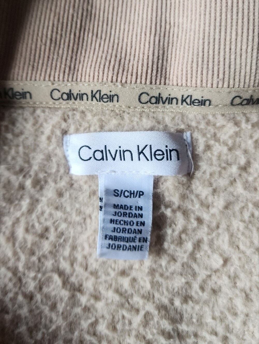 Calvin Klein Beige Sherpa Teddy Fleece Quarter Zip Pullover - Picture 2 of 9